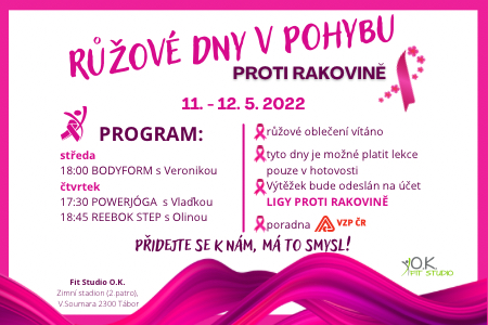 RŮŽOVÉ DNY V POHYBU PROTI RAKOVINĚ 11.5. - 12.5.2022
